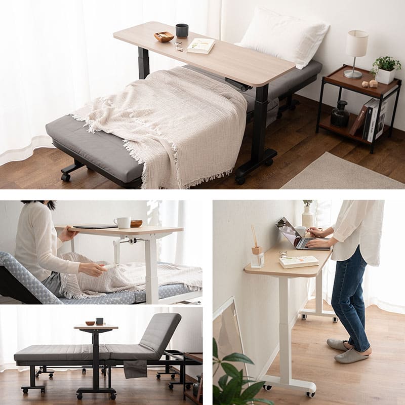 リフティングテーブル ベッドテーブル 幅120cm 昇降式 高さ調節可能 キャスター付き 昇降式テーブル 補助テーブル 昇降式デスク 机 作業台 食事 仕事 介護