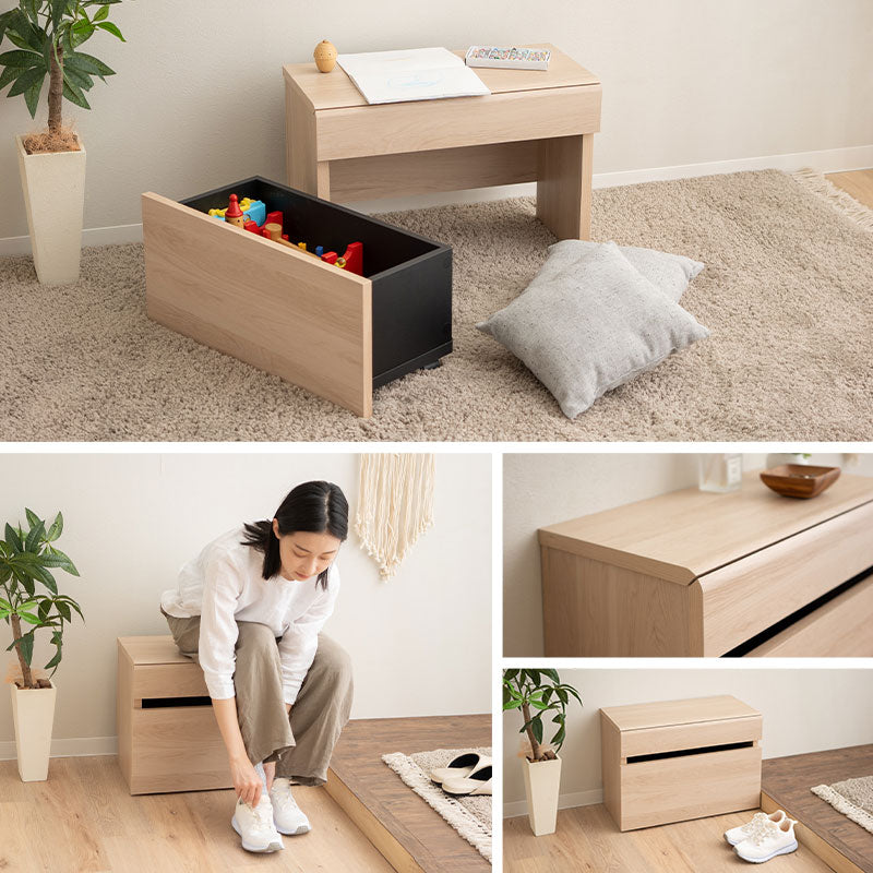 ベンチボックス 幅59cm ロータイプ キャスター付き ベンチになる 収納ボックス 収納ベンチ ストック棚フロアデスク おもちゃ箱 ストッカー 腰掛け スツール 椅子 玄関収納 リビング収納 収納家具 備蓄収納 防災