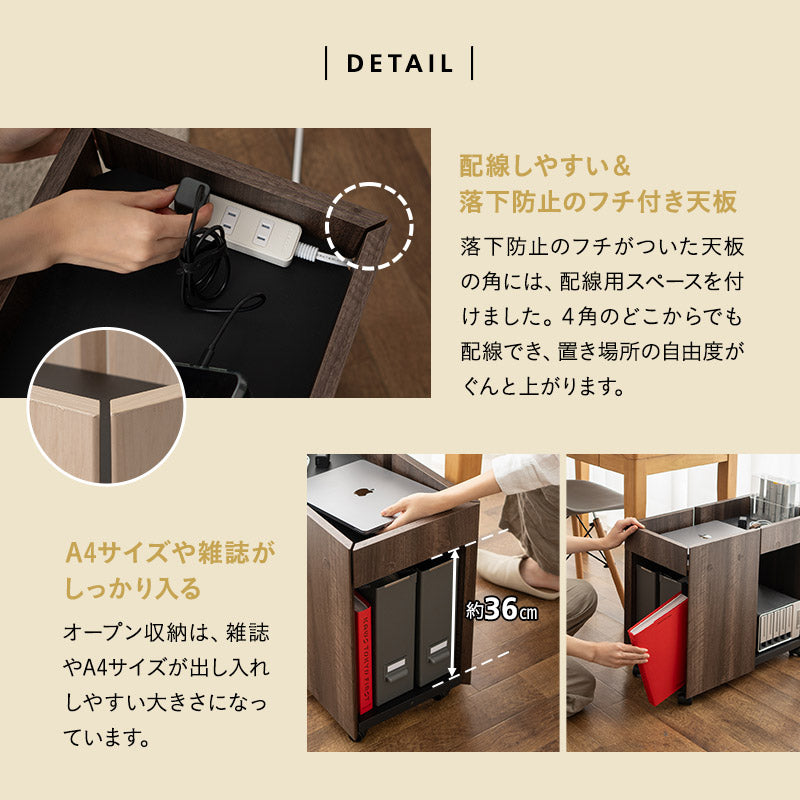 サイドワゴン 幅59cm キャスター付き デスクワゴン 収納ワゴン サイドラック キッチンラック チェスト ミニテーブル 収納棚 デスクサイド ソファサイド ベッドサイド デスク下収納 リビング収納 収納家具