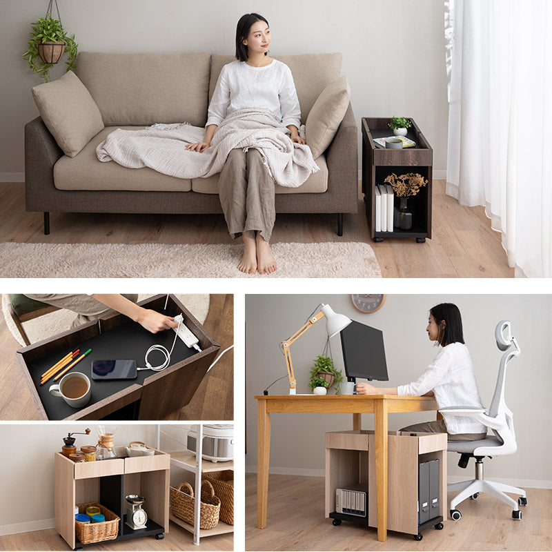 サイドワゴン 幅59cm キャスター付き デスクワゴン 収納ワゴン サイドラック キッチンラック チェスト ミニテーブル 収納棚 デスクサイド ソファサイド ベッドサイド デスク下収納 リビング収納 収納家具