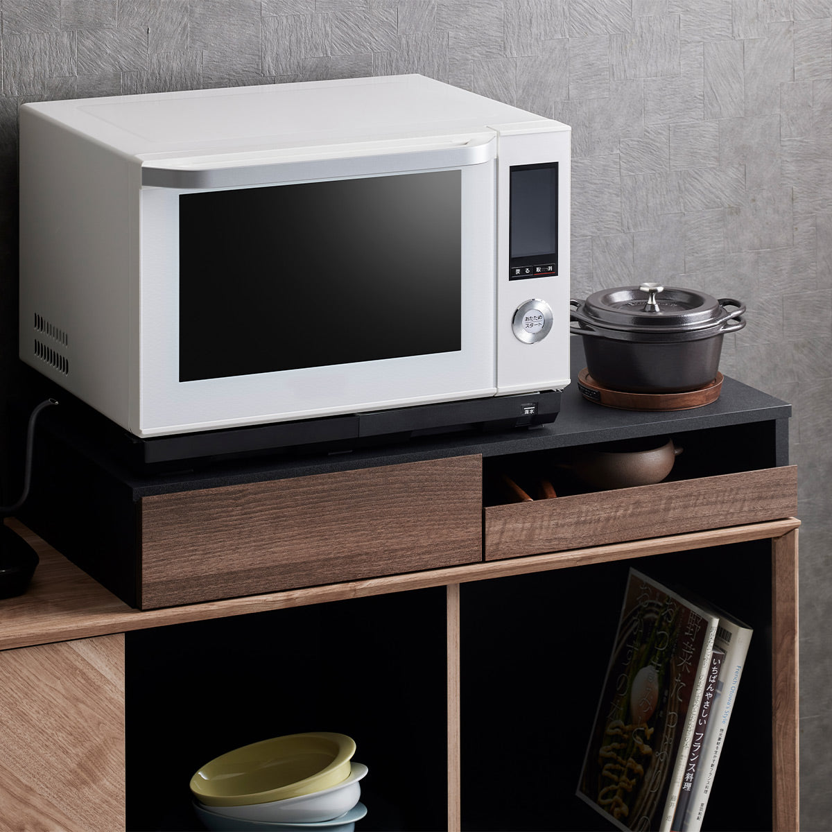 レンジ下スライドトレー 幅79cm ワイドタイプ 完成品 大型レンジ対応 レンジ台 レンジ下スライドテーブル 作業スペース 収納棚 レンジ下収納 キッチン収納 隙間収納 収納家具