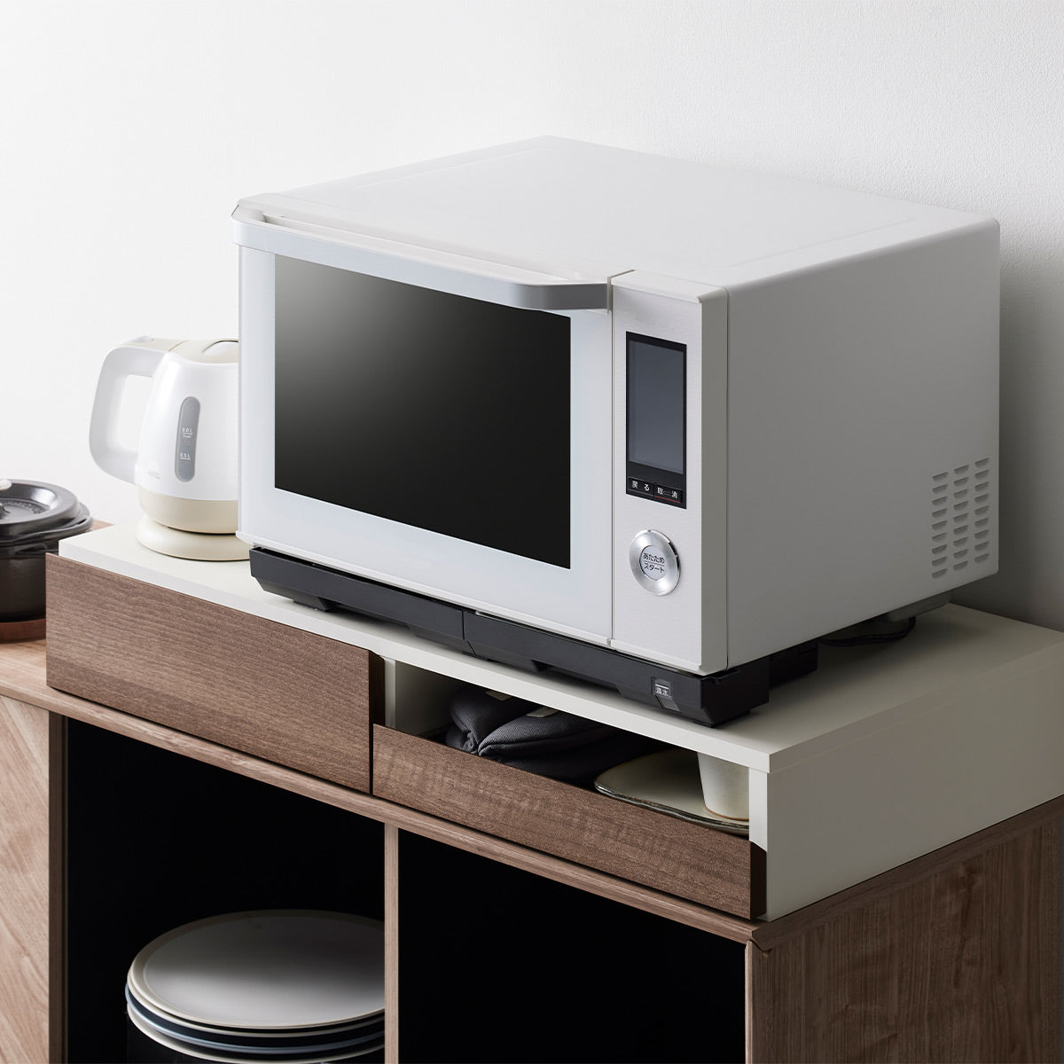 レンジ下スライドトレー 幅79cm ワイドタイプ 完成品 大型レンジ対応 レンジ台 レンジ下スライドテーブル 作業スペース 収納棚 レンジ下収納 キッチン収納 隙間収納 収納家具