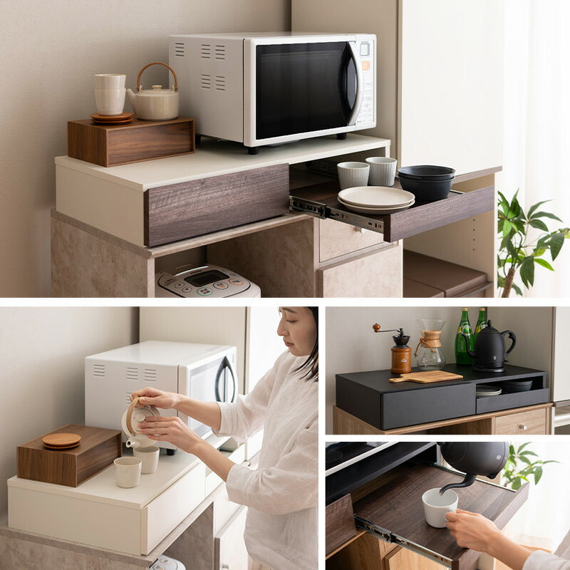 レンジ下スライドトレー 幅79cm ワイドタイプ 完成品 大型レンジ対応 レンジ台 レンジ下スライドテーブル 作業スペース 収納棚 レンジ下収納 キッチン収納 隙間収納 収納家具