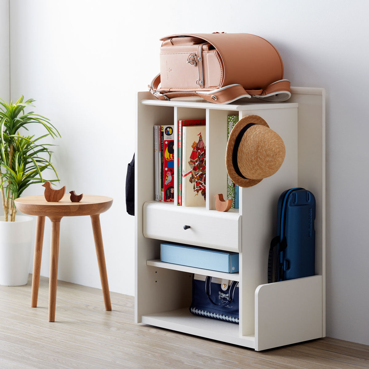 ランドセルラック 幅58cm 低め キャスター付き 引き出し付き ランドセル置き ランドセル収納 ラック ワゴン チェスト 本棚 収納棚 子供用 子供部屋 キッズルーム 入学準備 入園準備 リビング収納 収納家具