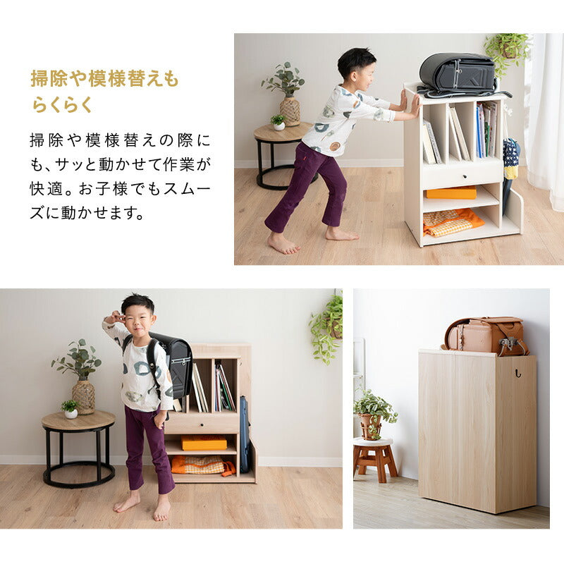 ランドセルラック 幅58cm 低め キャスター付き 引き出し付き ランドセル置き ランドセル収納 ラック ワゴン チェスト 本棚 収納棚 子供用 子供部屋 キッズルーム 入学準備 入園準備 リビング収納 収納家具