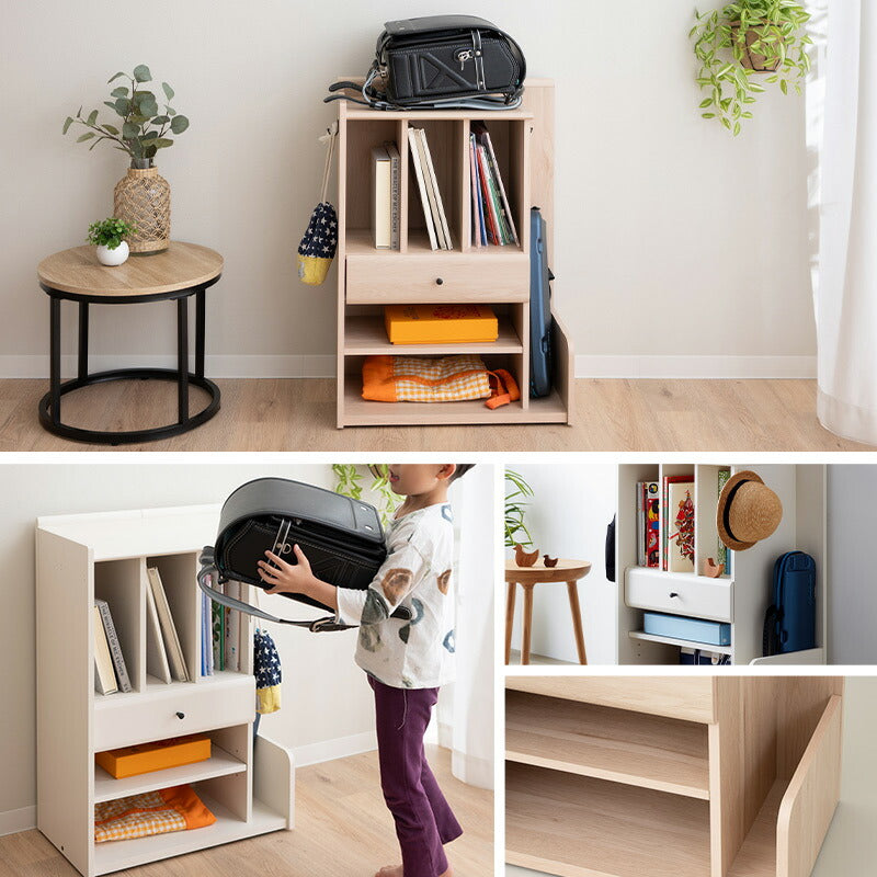 ランドセルラック 幅58cm 低め キャスター付き 引き出し付き ランドセル置き ランドセル収納 ラック ワゴン チェスト 本棚 収納棚 子供用 子供部屋 キッズルーム 入学準備 入園準備 リビング収納 収納家具