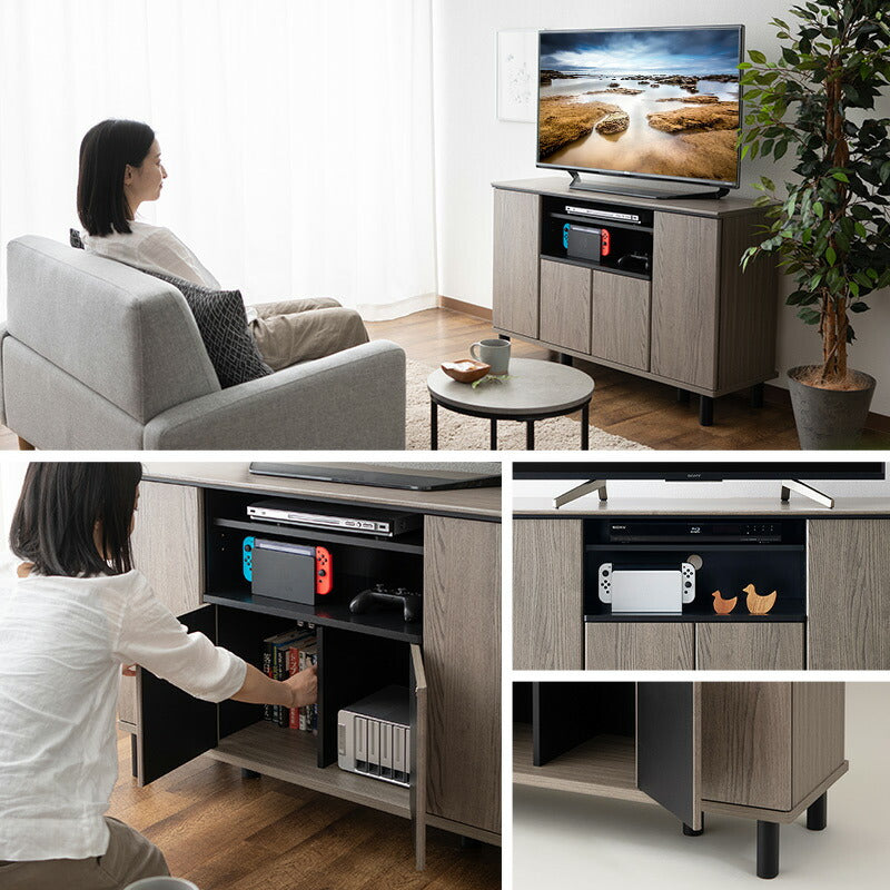 テレビボード テレビ台 幅111cm 24型~49型対応 ロボット掃除機対応 ミドルボード ヴィンテージ 木目 収納スペース付き 収納棚 AVラック