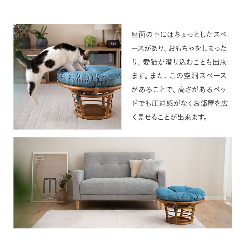 キャットベッド 猫 デニム風 クッション付き 空洞スペース付き ラタン 籐 天然素材 軽量 猫用ベッド ペットベッド 猫用 ペット用 隠れ家 寝床 あごのせ お昼寝 ペット用品