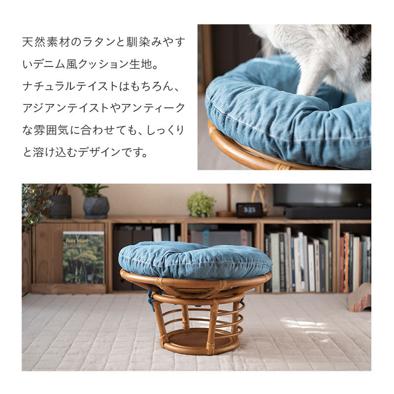 キャットベッド 猫 デニム風 クッション付き 空洞スペース付き ラタン 籐 天然素材 軽量 猫用ベッド ペットベッド 猫用 ペット用 隠れ家 寝床 あごのせ お昼寝 ペット用品