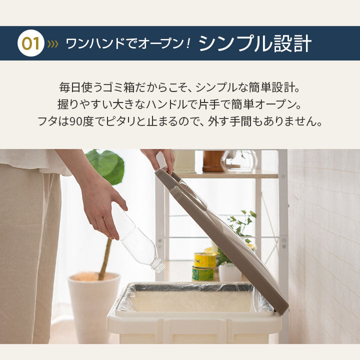 ハンドオープン式 ダストボックス 45L 同色2個セット 日本製 角型 分別シール付き ふた付き