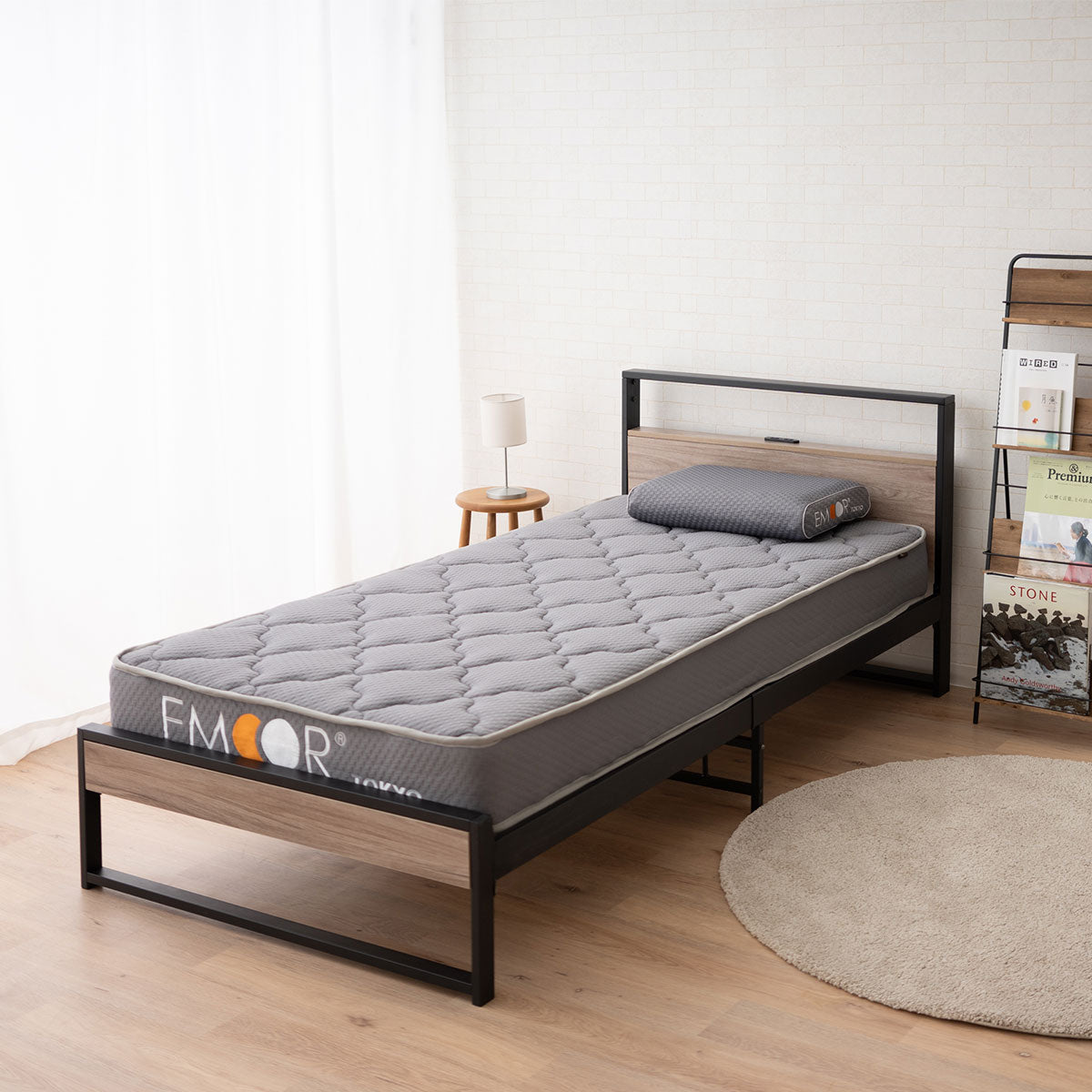 コンセント付きデザイナーズすのこベッド ポケットコイルマットレス 2点セット シングルサイズ ( HEIM BED FRAME / EMOOR GRAND POCKET COIL MATTRESS )