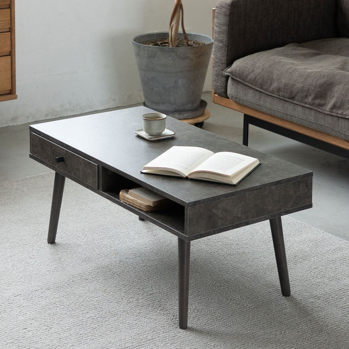 しまうテーブル 幅90cm 幅120cm 長方形 引き出し付き ローテーブル センターテーブル サイドテーブル パソコンデスク ワークデスク 机 作業台 テレビ台 木目調 セラミック調 木製家具 収納家具