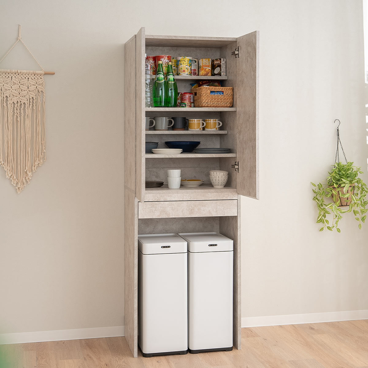 キッチンラック 幅60cm 引き出し付き 収納ラック ゴミ箱上ラック 食器棚 収納棚 キャビネット ラック 冷蔵庫 ゴミ箱 ごみ箱 ダストボックス ゴミ箱上収納 キッチン収納 収納家具