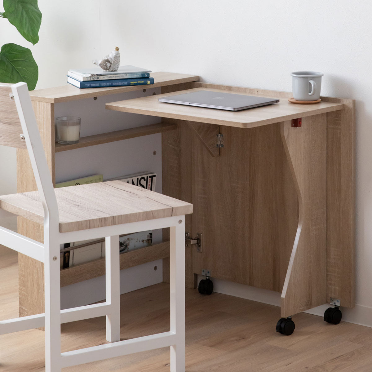 しまうデスク 幅80cm キャスター付き コンパクト 折りたたみデスク 折り畳みデスク PCデスク パソコンデスク キッズデスク 学習デスク 学習机 勉強机 作業台 作業スペース テレビ朝日グッドモーニングで紹介