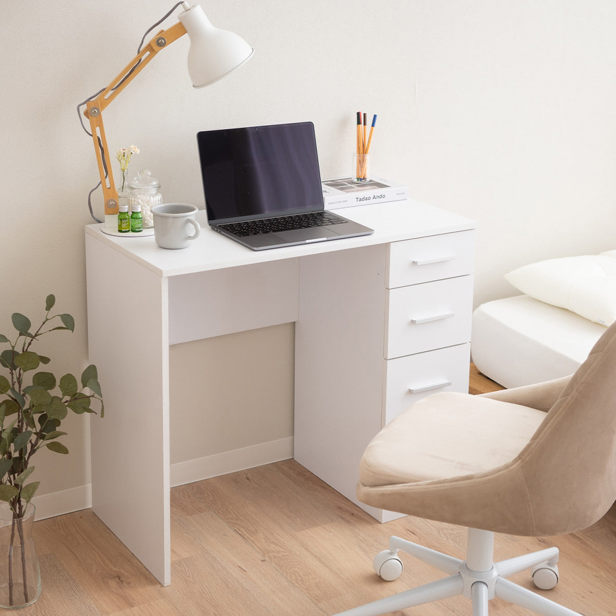 シンプルデスク 幅80cm 引き出し付き 3杯 3段 コンパクト 鏡台 ドレッサーテーブル パソコンデスク テーブル デスク 机 作業台 引き出し収納 食事 仕事 学習スペース