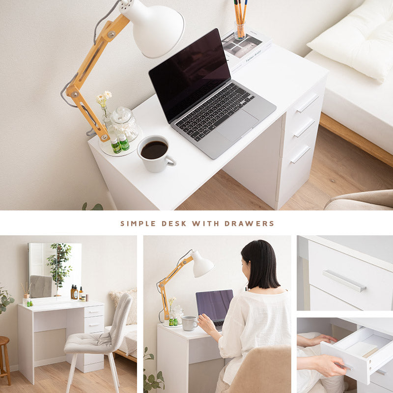 シンプルデスク 幅80cm 引き出し付き 3杯 3段 コンパクト 鏡台 ドレッサーテーブル パソコンデスク テーブル デスク 机 作業台 引き出し収納 食事 仕事 学習スペース