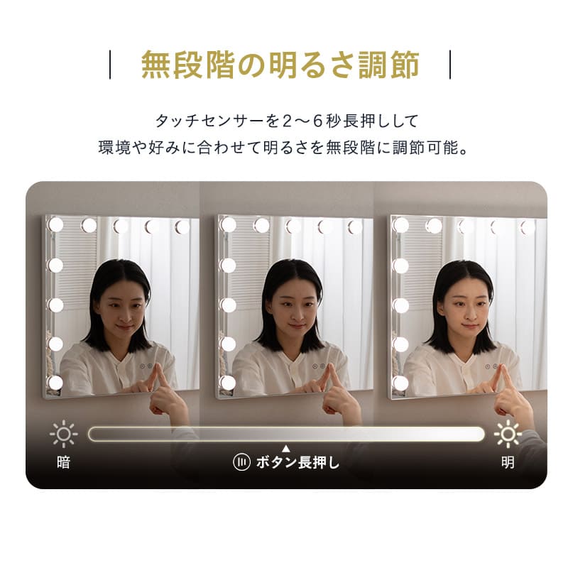 LEDライト付き ドレッサー 2点セット 幅70cm ロータイプ 鏡台 ドレッサーテーブル パソコンデスク 机 ハリウッドミラー 女優ミラー タッチパネル USBポート付き