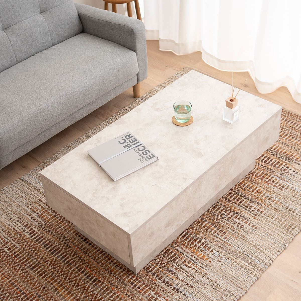 センターテーブル 幅105cm 長方形 引き出し収納付き ローテーブル リビングテーブル パソコンデスク ワークデスク 机 作業台 セラミック調 食事 仕事 リビング ダイニング 書斎