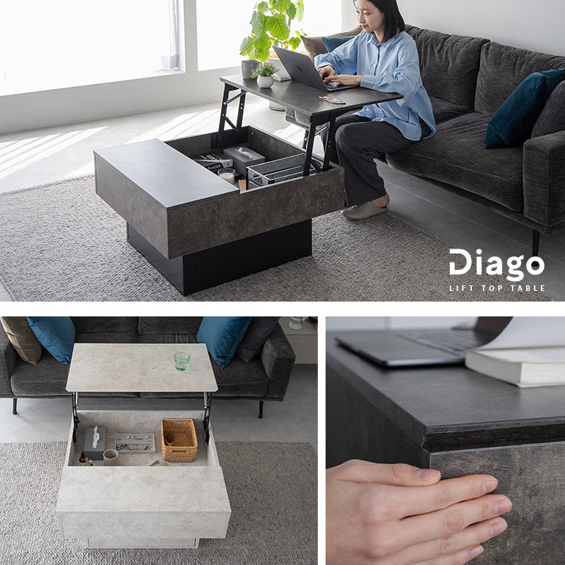 リフトアップテーブル 幅80cm 正方形 昇降式 高さ調節可能 収納付き リフトテーブル ローテーブル センターテーブル 昇降式デスク パソコンデスク ワークデスク 机 作業台 セラミック調 食事 仕事 リビング ダイニング