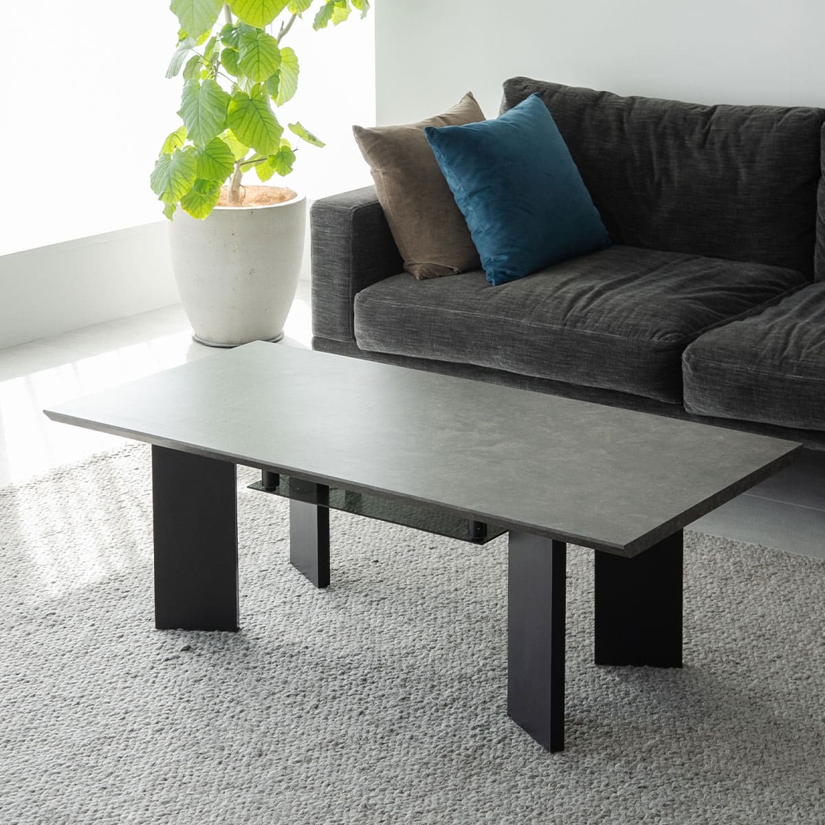 センターテーブル 幅120cm 長方形 収納付き 棚付き ローテーブル ソファテーブル リビングテーブル パソコンデスク ワークデスク 机 作業台 セラミック調 食事 仕事 リビング ダイニング 書斎