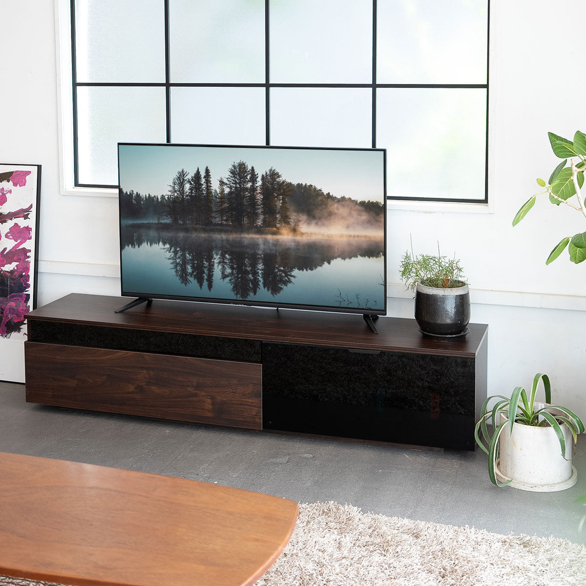 テレビボード テレビ台 幅120cm 32型~70型対応 背面収納スペース付き ローボード テレビラック AVラック 収納棚 ロータイプ フラップタイプ 大型テレビ対応