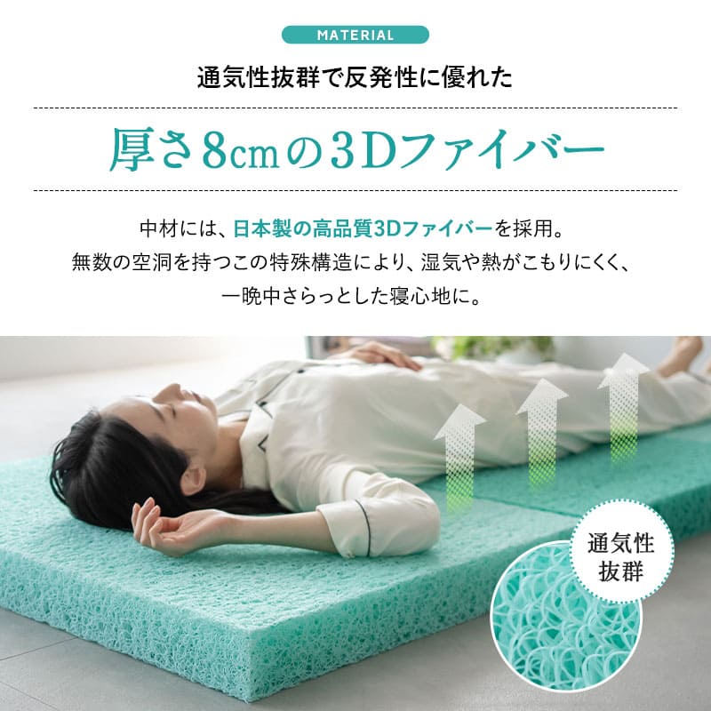 スカイブリージーマットレス 日本製 抗ウイルス 3つ折り 折りたたみ 高反発 3Dファイバー かため 洗える 丸洗い 清潔 通気性抜群 ショールーム体験可