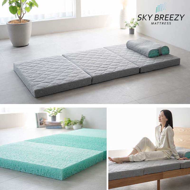 スカイブリージーマットレス 日本製 抗ウイルス 3つ折り 折りたたみ 高反発 3Dファイバー かため 洗える 丸洗い 清潔 通気性抜群 ショールーム体験可