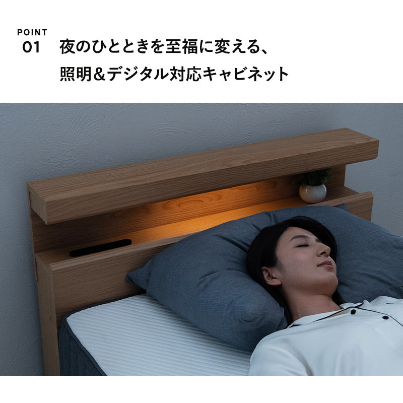 スタンダードベッド ORVA キャビネット クローズフレーム LED照明付き 大容量収納付き コンセント付き ベッドフレーム すのこ スノコ 調湿 高通気 湿気対策 カビ対策 シングル ダブル クイーン