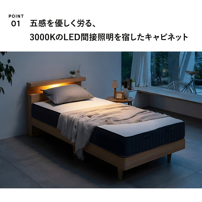 スタンダードベッド ORVA キャビネット オープンフレーム 3段階高さ調節可能 LED照明付き コンセント付き ベッドフレーム すのこ スノコ 調湿 高通気 湿気対策 カビ対策 シングル ダブル クイーン