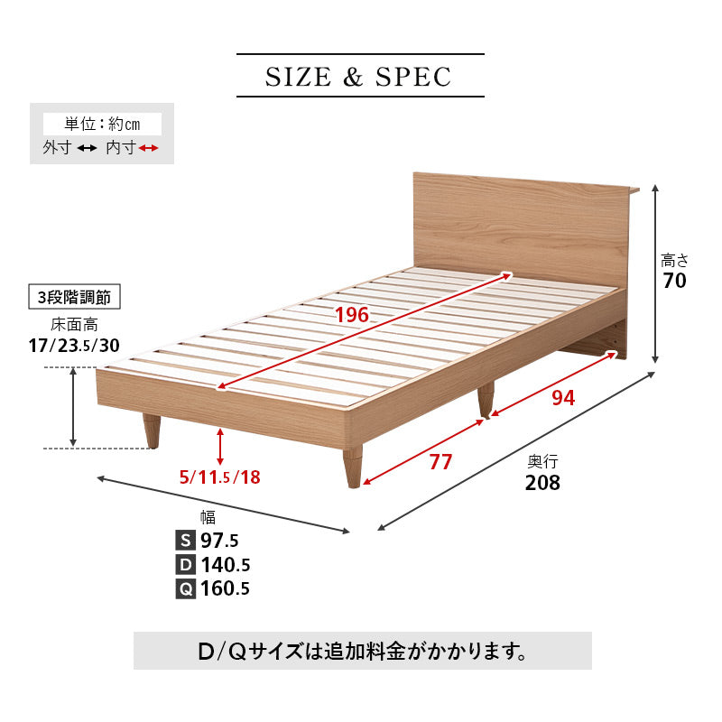 スタンダードベッド ORVA フラットボード オープンフレーム 3段階高さ調節可能 2口コンセント付き ベッドフレーム すのこ スノコ 調湿 高通気 湿気対策 カビ対策 シングル ダブル クイーン