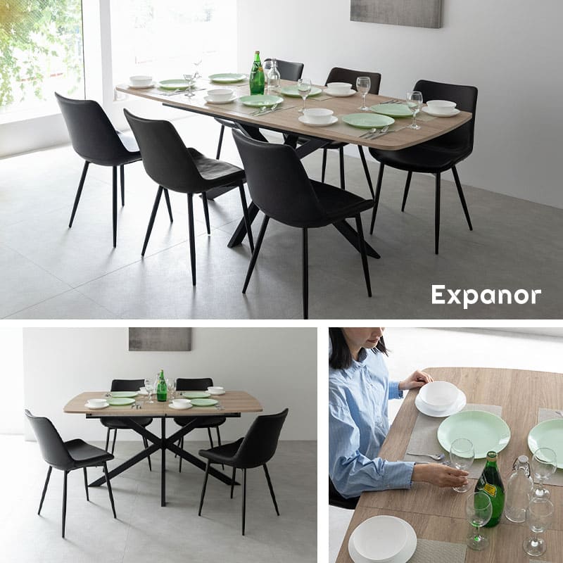 ダイニングテーブル 食卓テーブル 幅160~200cm 伸長式 長方形 センターテーブル リビングテーブル 木目調 スチール脚 食卓用 リビング ダイニング