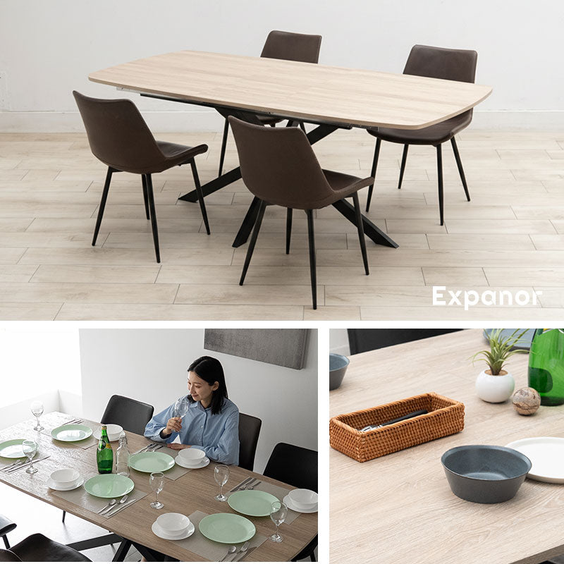 ダイニング5点セット ダイニングセット 幅160-200cm 伸長式 長方形 4人掛け 拡張機能付きテーブル レザー調チェア 食卓用 木目調 合成皮革 リビング ダイニング