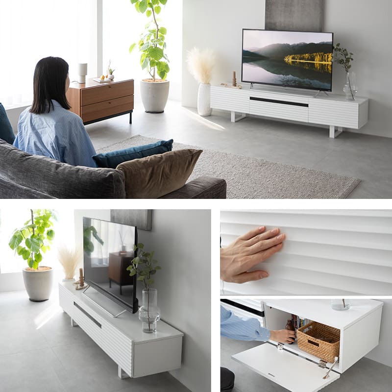 テレビボード テレビ台 ローボード 幅180cm 波目デザイン 可動棚付き マグネット式扉 テレビラック AVラック 収納棚 ロータイプ フラップタイプ 32型~60型対応 大型テレビ対応