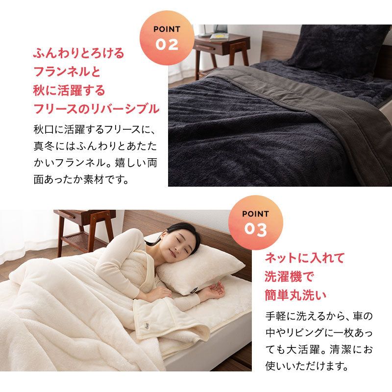 2枚合わせ毛布 わた入り ブランケット 極暖 +2℃ 吸湿発熱 あったか 秋 冬 防寒対策 寒さ対策 冷え対策