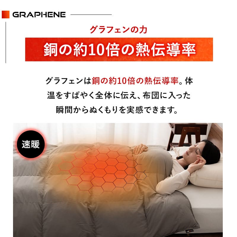 ダウンライク掛け布団 高機能掛け布団 グラフェン・エアロゲル・ダウンライクわた使用 速暖 保温 蓄熱 抗菌防臭 遠赤外線効果 体温で発熱 高断熱 あたたかい 洗える あったか寝具 秋冬 防寒対策 寒さ対策