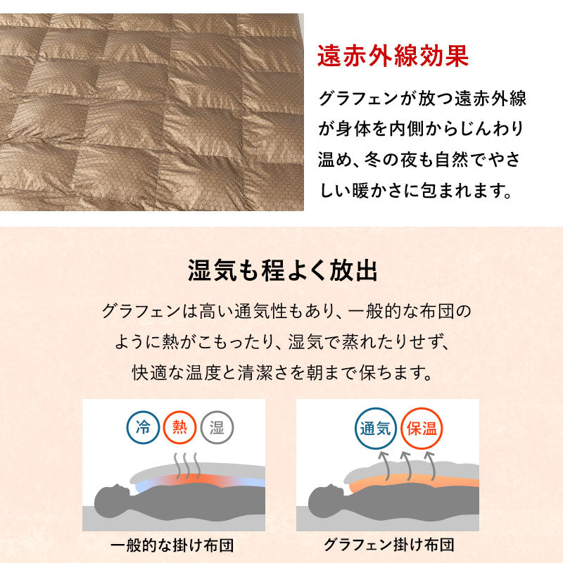 ダウンライク掛け布団 高機能掛け布団 シングル ダブル クイーン 収納ケース付き グラフェン・エアロゲル・ダウンライクわた使用 体温で発熱 速暖