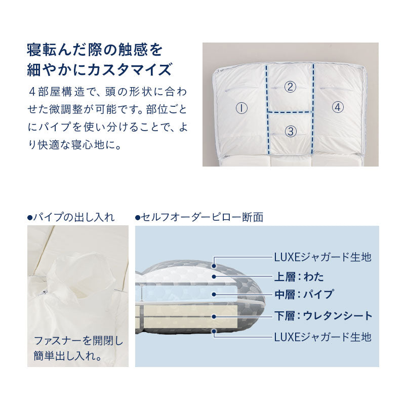 セルフオーダーピロー 枕 まくら パイプ わた オーダーメイド カスタマイズ 高さ調節 手洗いOK 体圧分散 寝返り 寝心地 肩こり 腰痛 頭痛