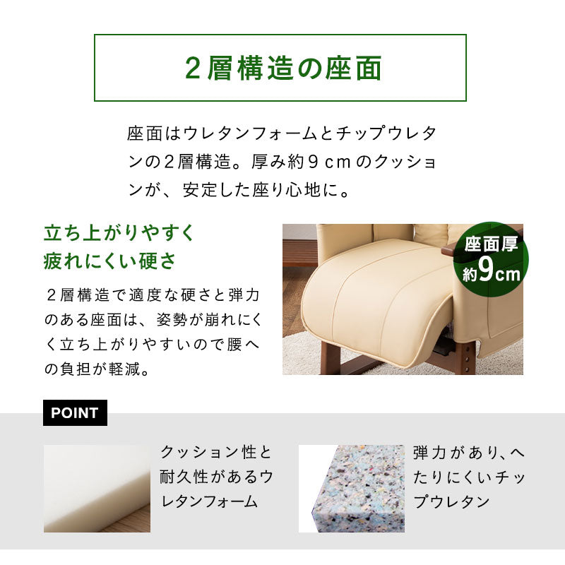 立ち上がり補助機能付き リクライニングソファ パーソナルソファ 肘付き リクライニング 高さ調節 角度調節 腰痛対策 高座椅子
