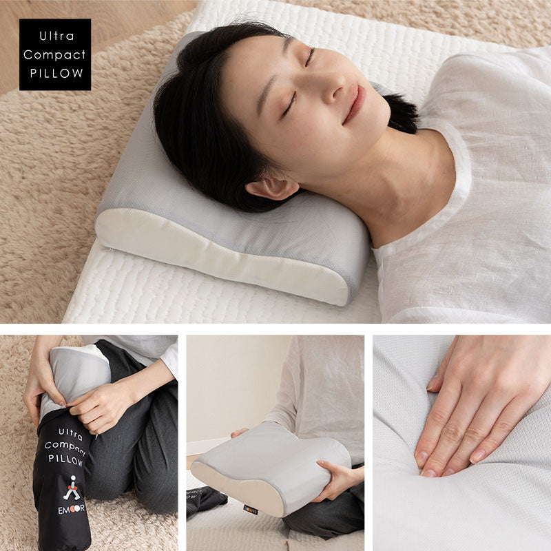 ウルトラコンパクト ピロー 枕 まくら 携帯用 折りたたみ 持ち運び 低反発 収納ケース付き