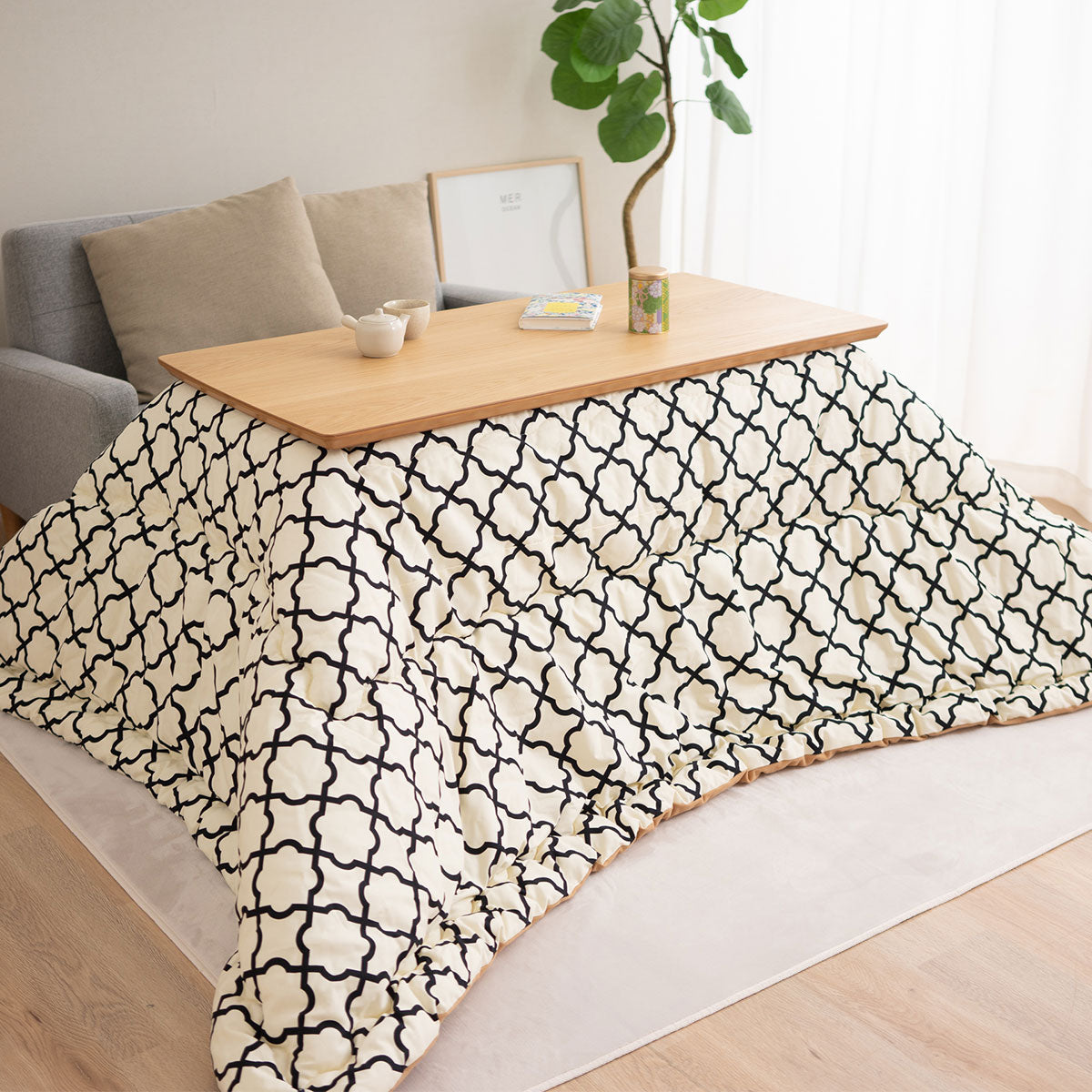 こたつ2点セット (こたつテーブル+こたつ掛け布団) ソファで使える 日本製 高さ調節可能 幅120cm