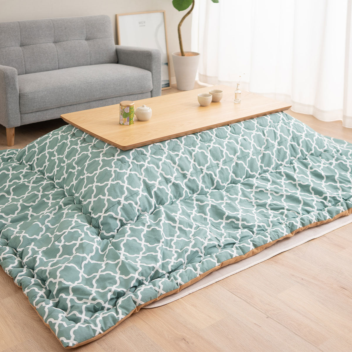 こたつ2点セット (こたつテーブル+こたつ掛け布団) ソファで使える 日本製 高さ調節可能 幅120cm