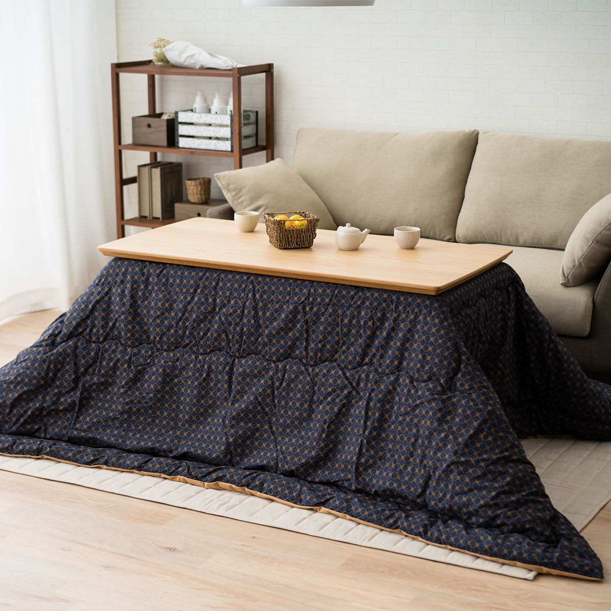 こたつ2点セット (こたつテーブル+こたつ掛け布団) ソファで使える 日本製 高さ調節可能 幅120cm