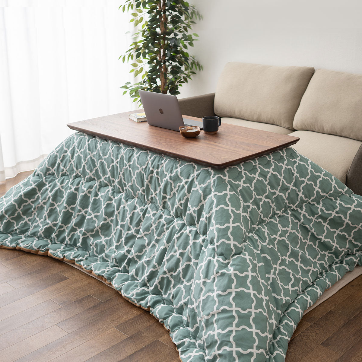 こたつ2点セット (こたつテーブル+こたつ掛け布団) ソファで使える 日本製 高さ調節可能 幅120cm