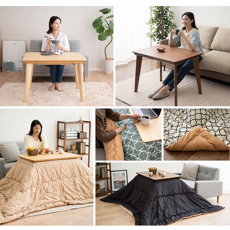 こたつ2点セット (こたつテーブル+こたつ掛け布団) ソファで使える 日本製 高さ調節可能 幅90cm