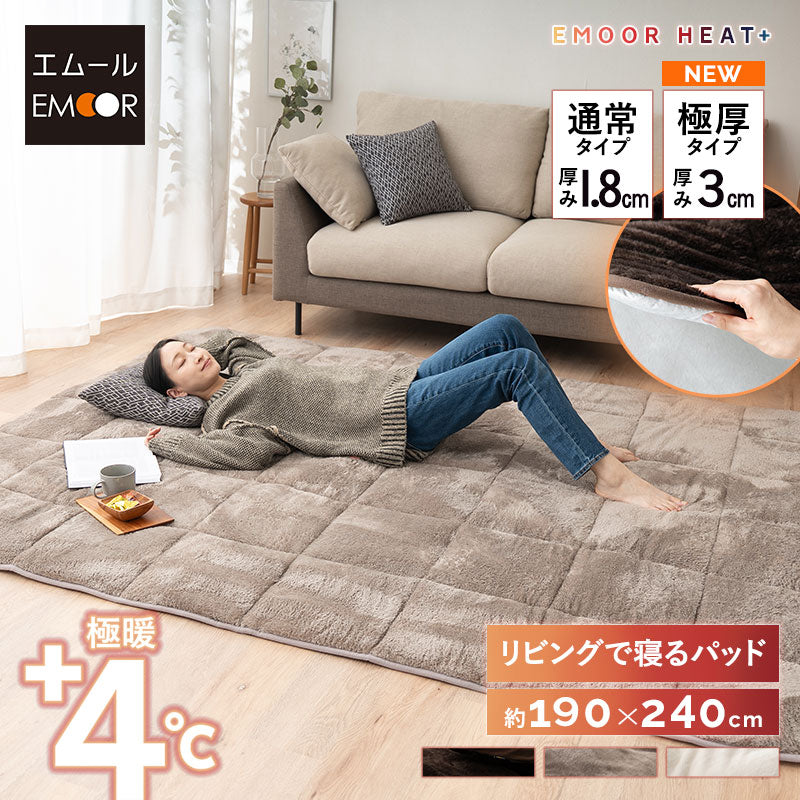 ラグ ラグマット 190×240cm カーペット 絨毯 敷きパッド 極暖 +4℃ 吸湿発熱 あったか 秋 冬 防寒対策 寒さ対策 冷え対策 長方形 約3畳 大判 大きい