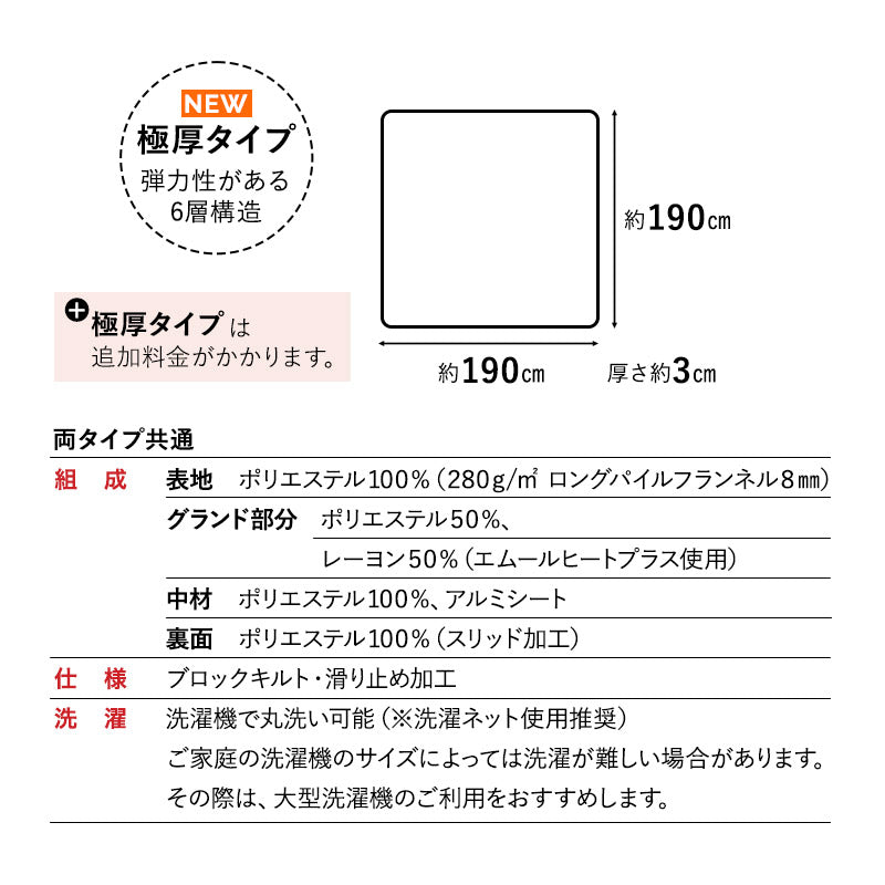 ラグ ラグマット 190×190cm カーペット 絨毯 敷きパッド 極暖 +4℃ 吸湿発熱 あったか 秋 冬 防寒対策 寒さ対策 冷え対策 正方形 約2畳