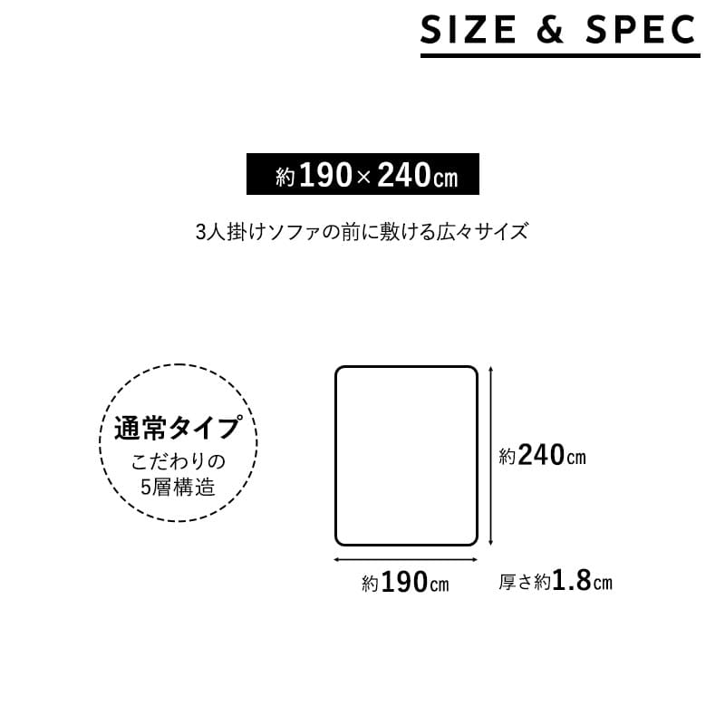 ラグ ラグマット 190×240cm カーペット 絨毯 敷きパッド 極暖 +4℃ 吸湿発熱 あったか 秋 冬 防寒対策 寒さ対策 冷え対策 長方形 約3畳 大判 大きい