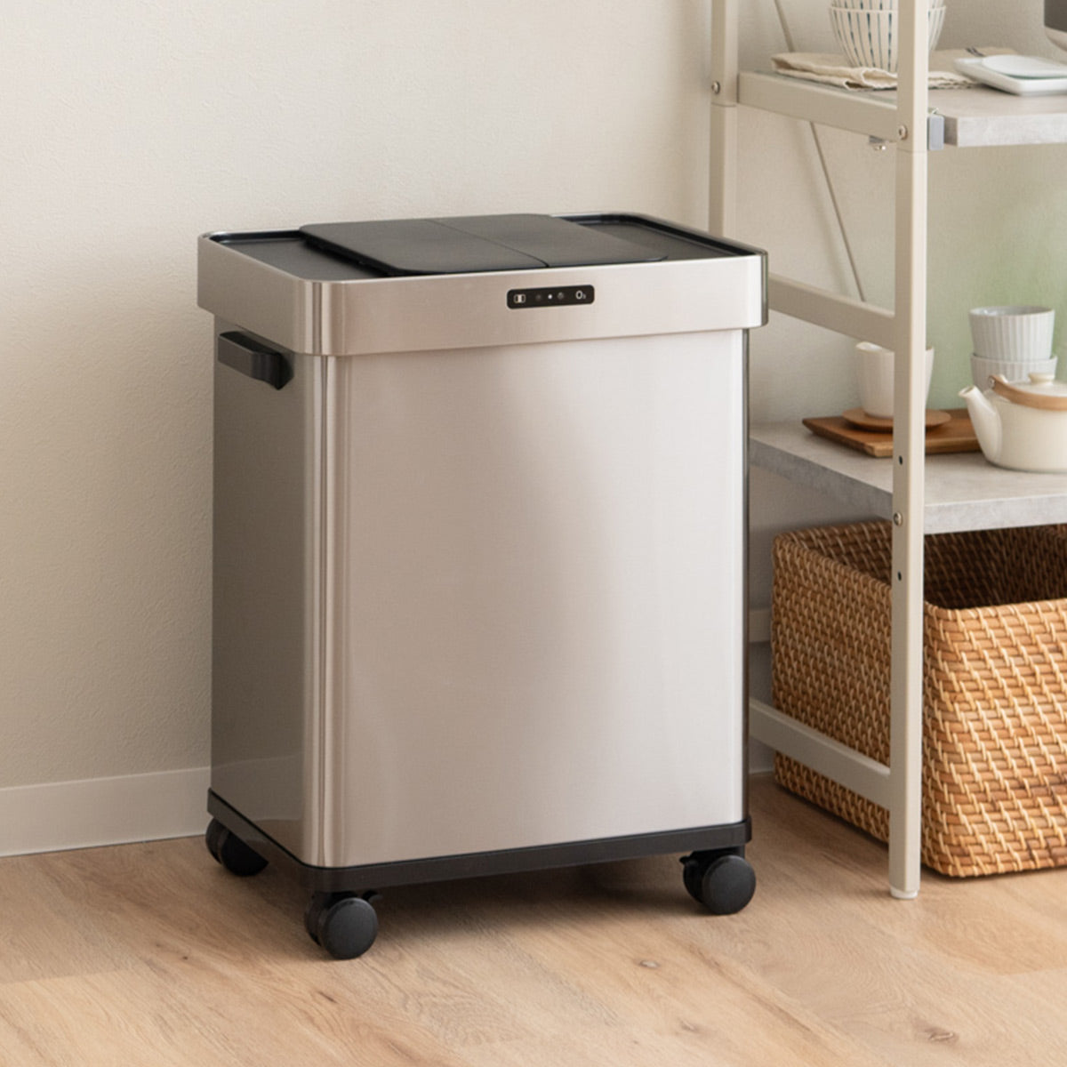 オゾン消臭機能付 電動 ダストボックス 50L ゴミ箱 自動開閉 スライド式 人感センサー付き 大容量 分別可能