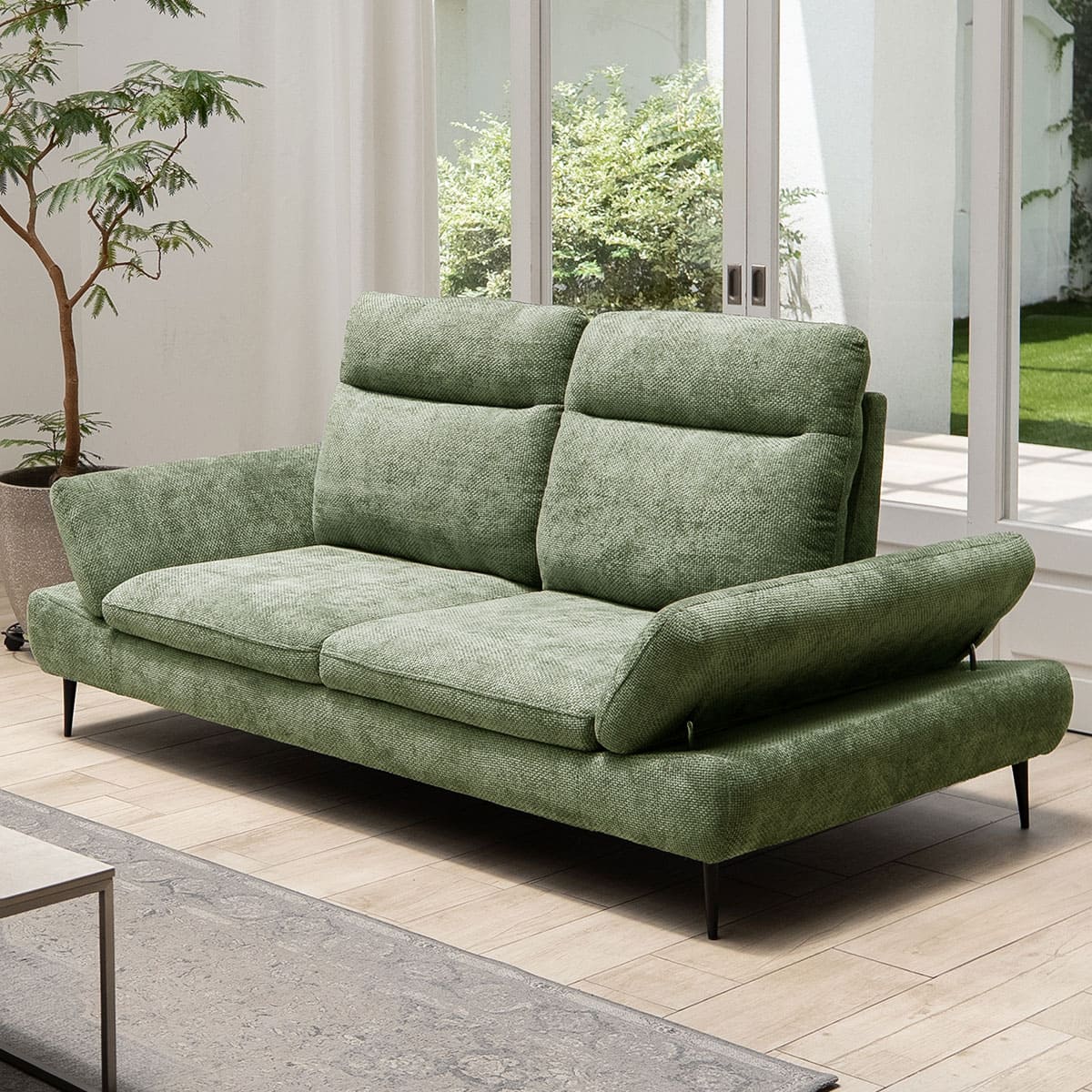 寝るソファ ローソファ フロアソファ リビングソファ ダイニングソファ ソファ ベッド ゆったりサイズ 奥行き調節可能 肘掛け角度調節可能 2人掛け 二人掛け