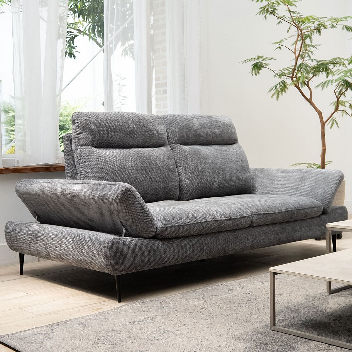 寝るソファ ローソファ フロアソファ リビングソファ ダイニングソファ ソファ ベッド ゆったりサイズ 奥行き調節可能 肘掛け角度調節可能 2人掛け 二人掛け